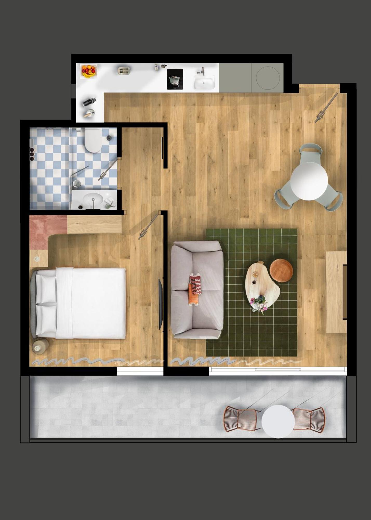 One-Bedroom Apartment Balcony Sofabed